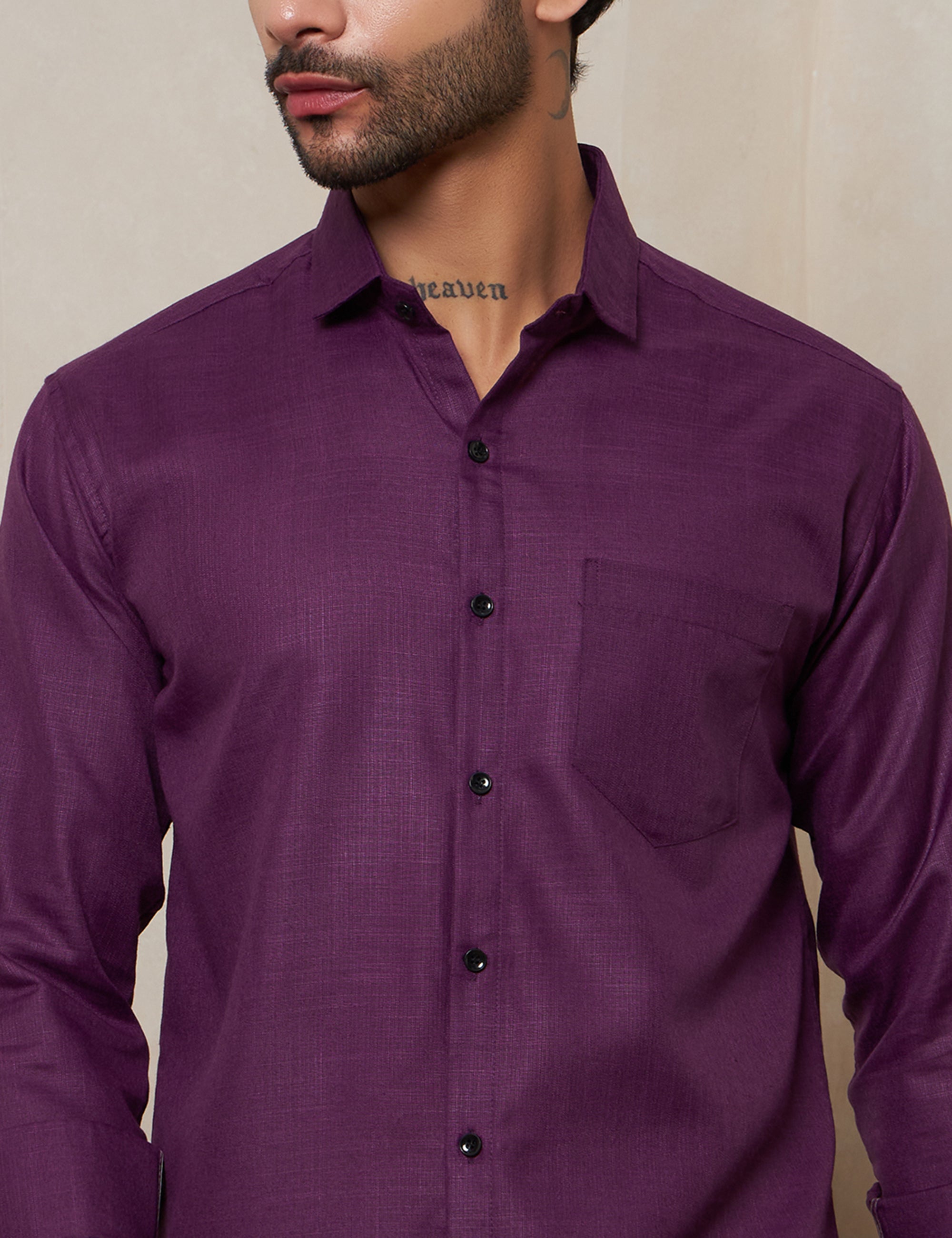 Men’s Deep Plum Purple Textured Cotton Formal Shirt