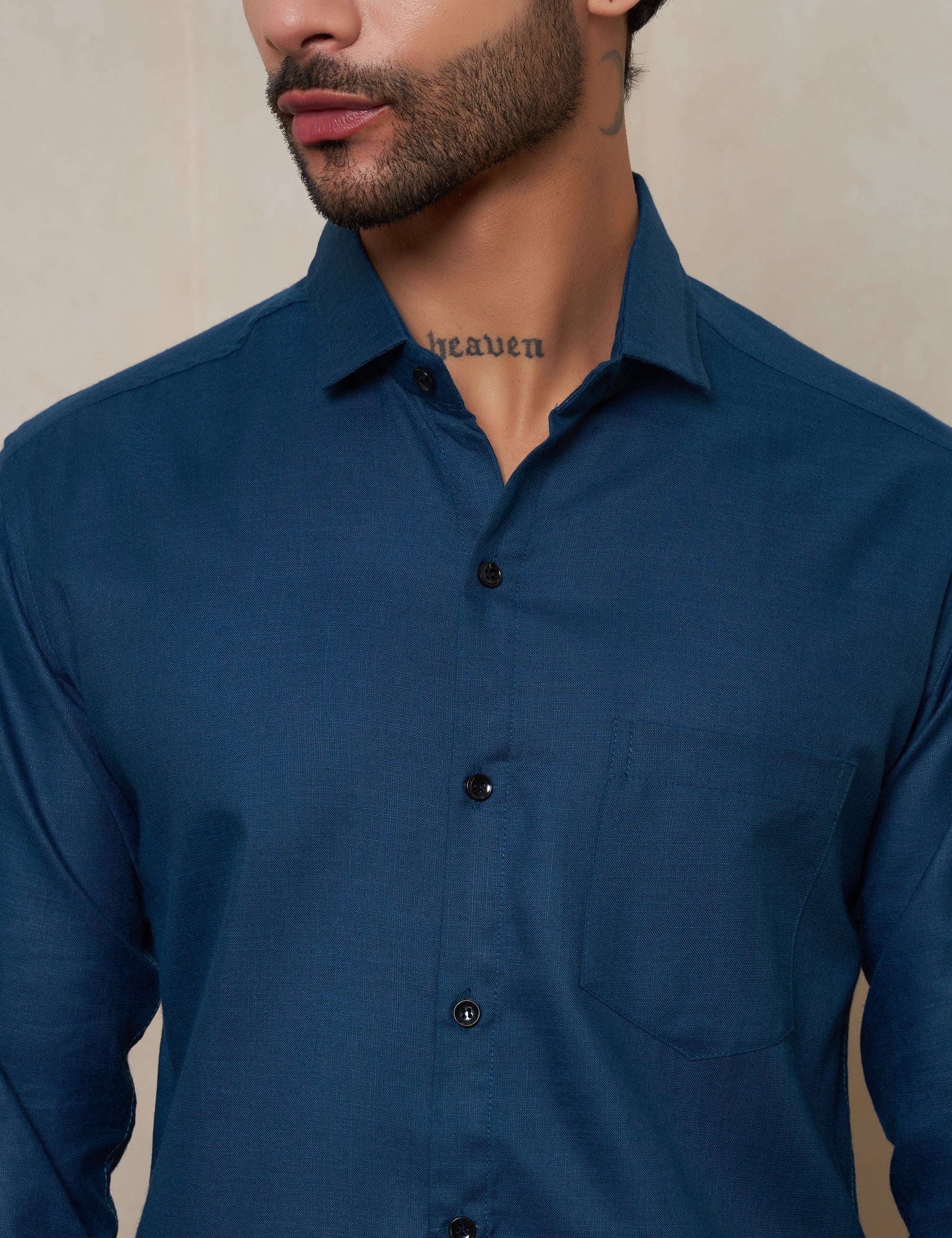 Men’s Slim Fit Teal Blue Textured Cotton Formal Shirt
