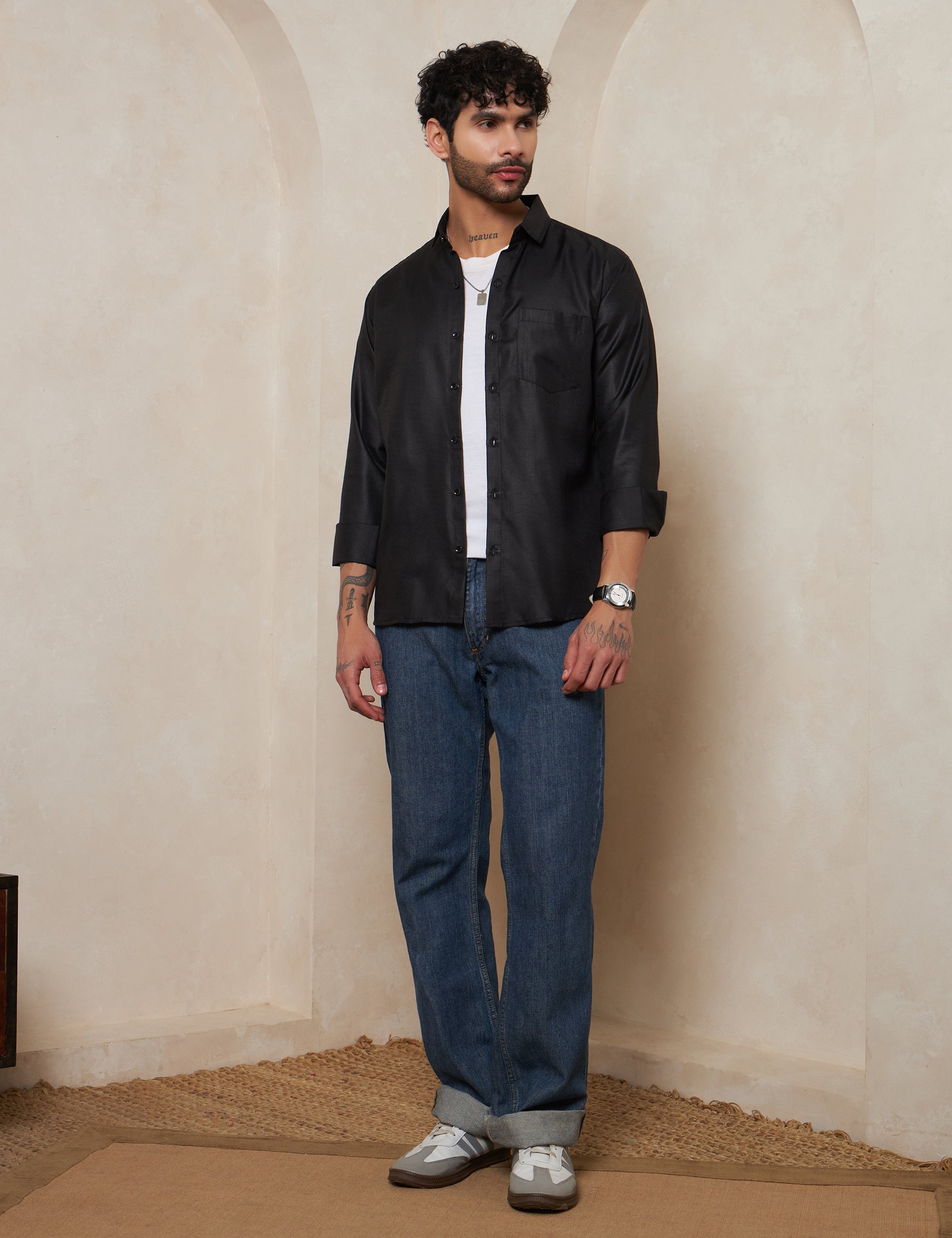 Premium Charcoal Black Full-Sleeve Shirt for Men