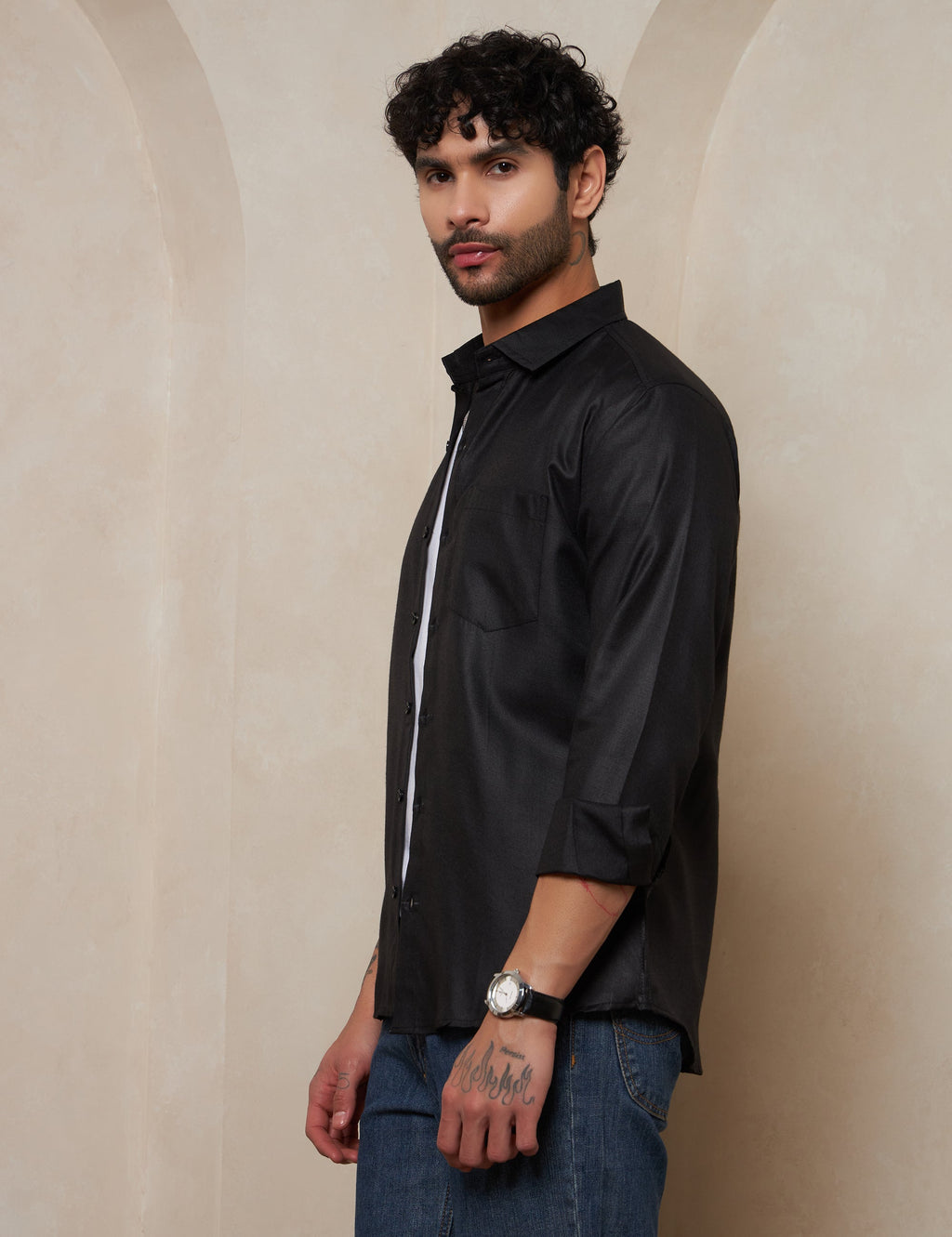 Premium Charcoal Black Full-Sleeve Shirt for Men