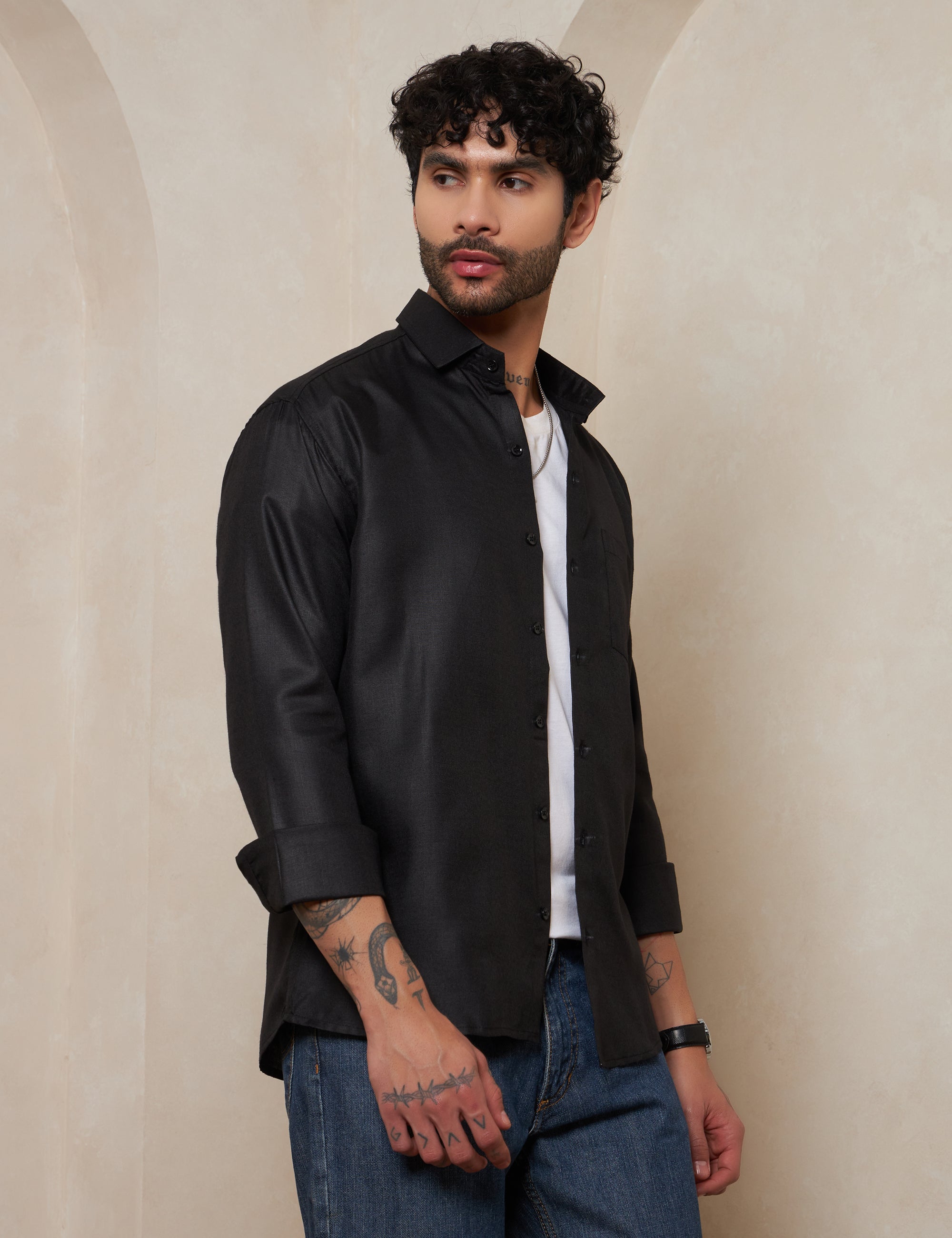 Premium Charcoal Black Full-Sleeve Shirt for Men