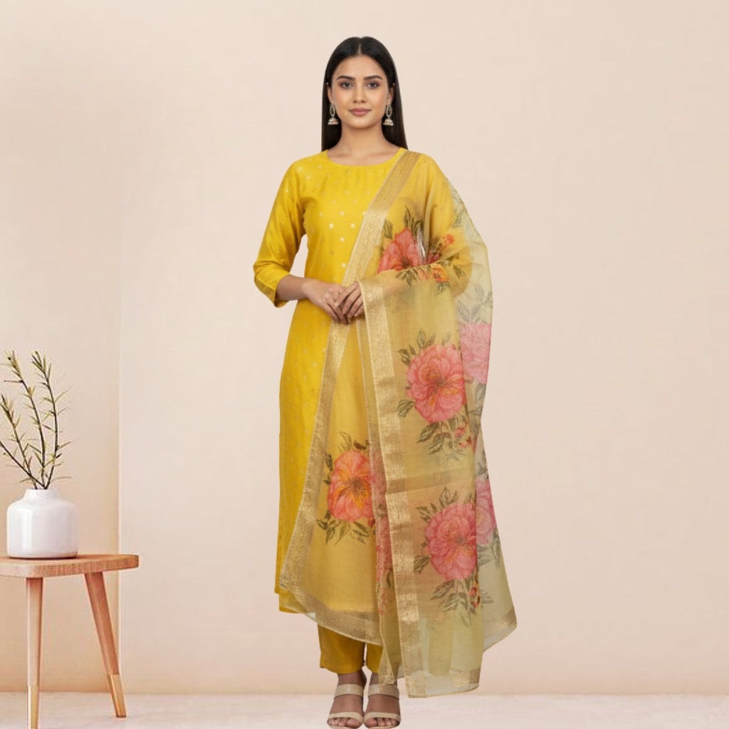 Women's Pack of 3 Pure Cotton Kurtis with Pant & Dupatta | C-06