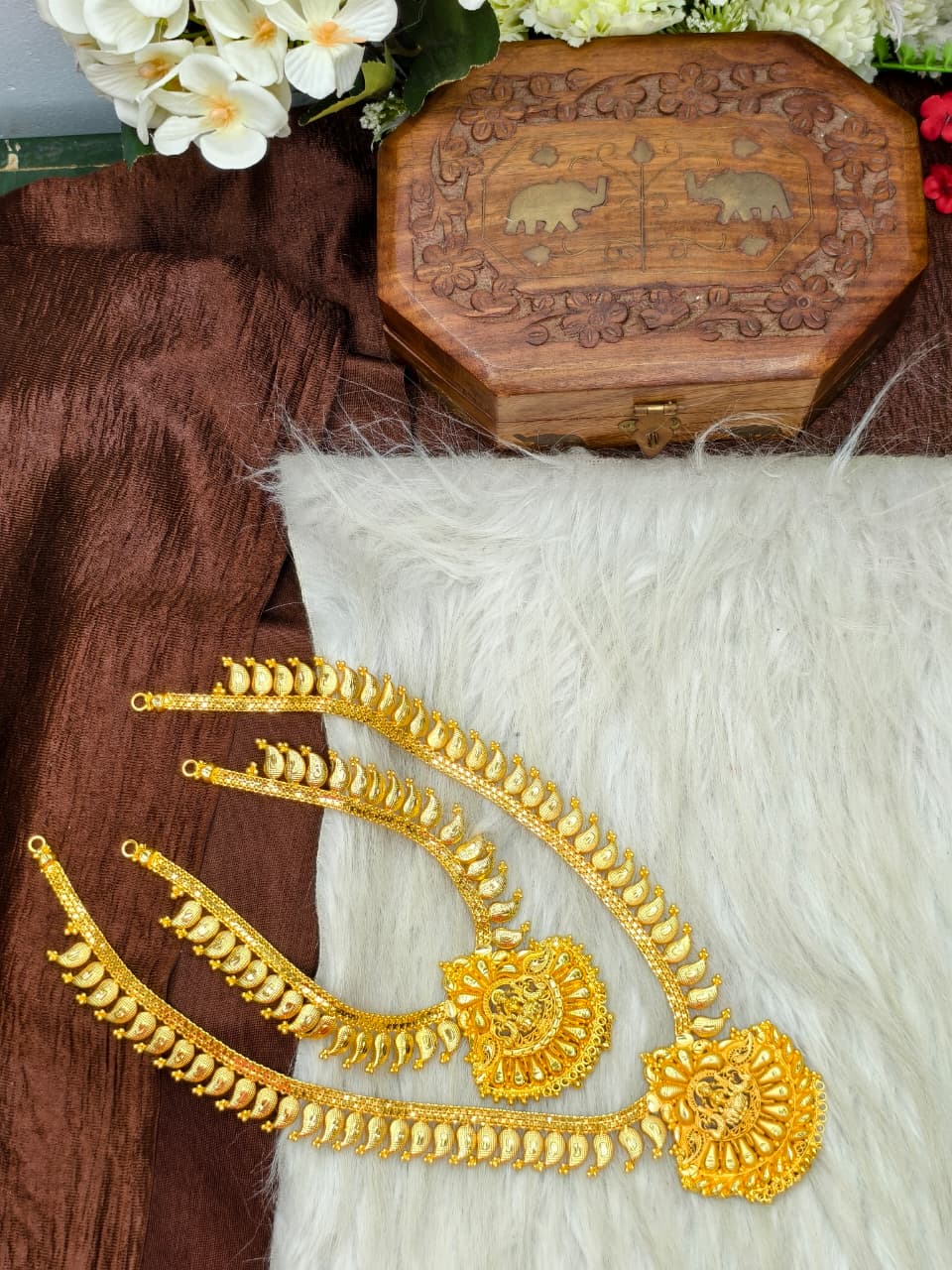 1 Gram Gold Plated Matte Finish Haram Necklace Combo for Women – Traditional Bridal Jewellery