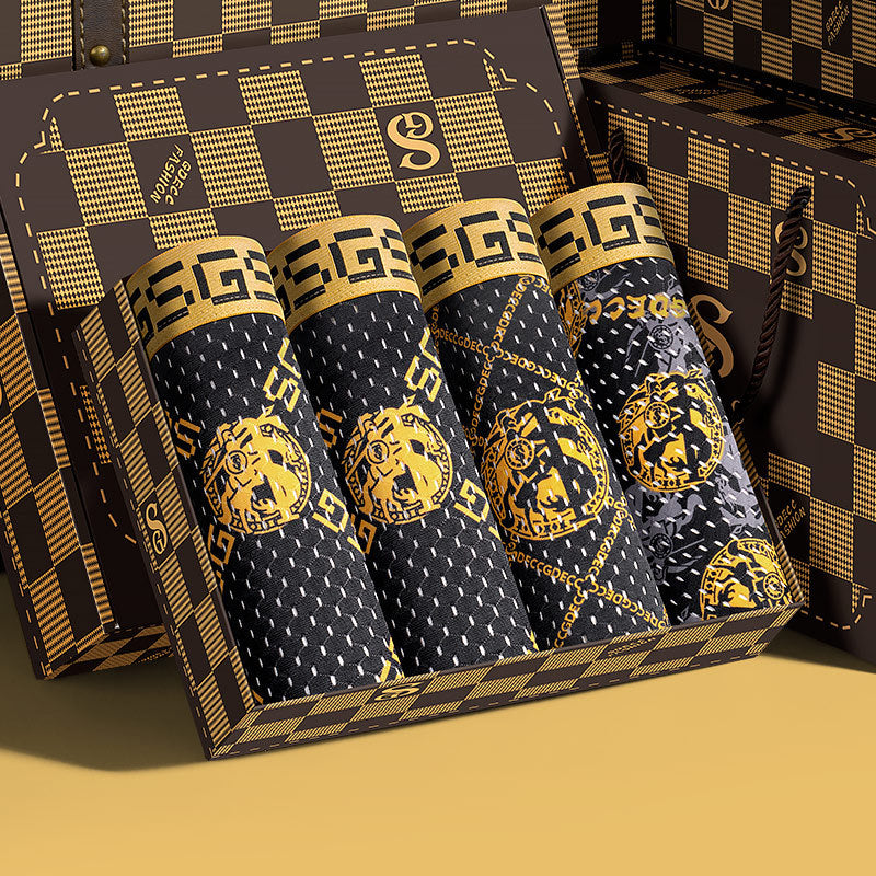 Men's Luxury Style Golden Print Boxers (Pack Of 9) Gift Box