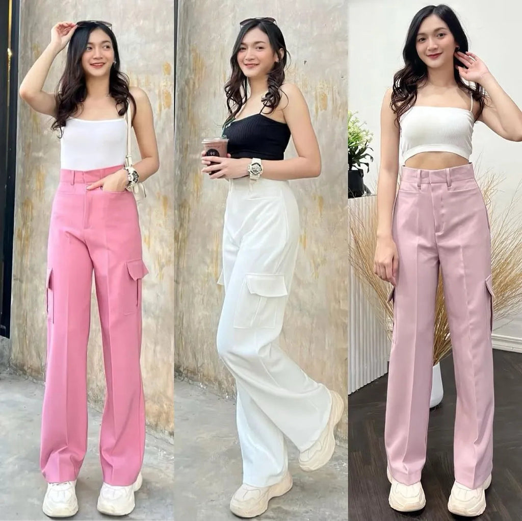 FESTIVE SALE LIVE !! 🔥🚀 (PACK - 3) Straight-leg pants with horizontal pockets made of ruby