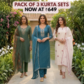 Women's Pack of 3 Pure Cotton Kurtas Pant Set & Dupatta |C-027