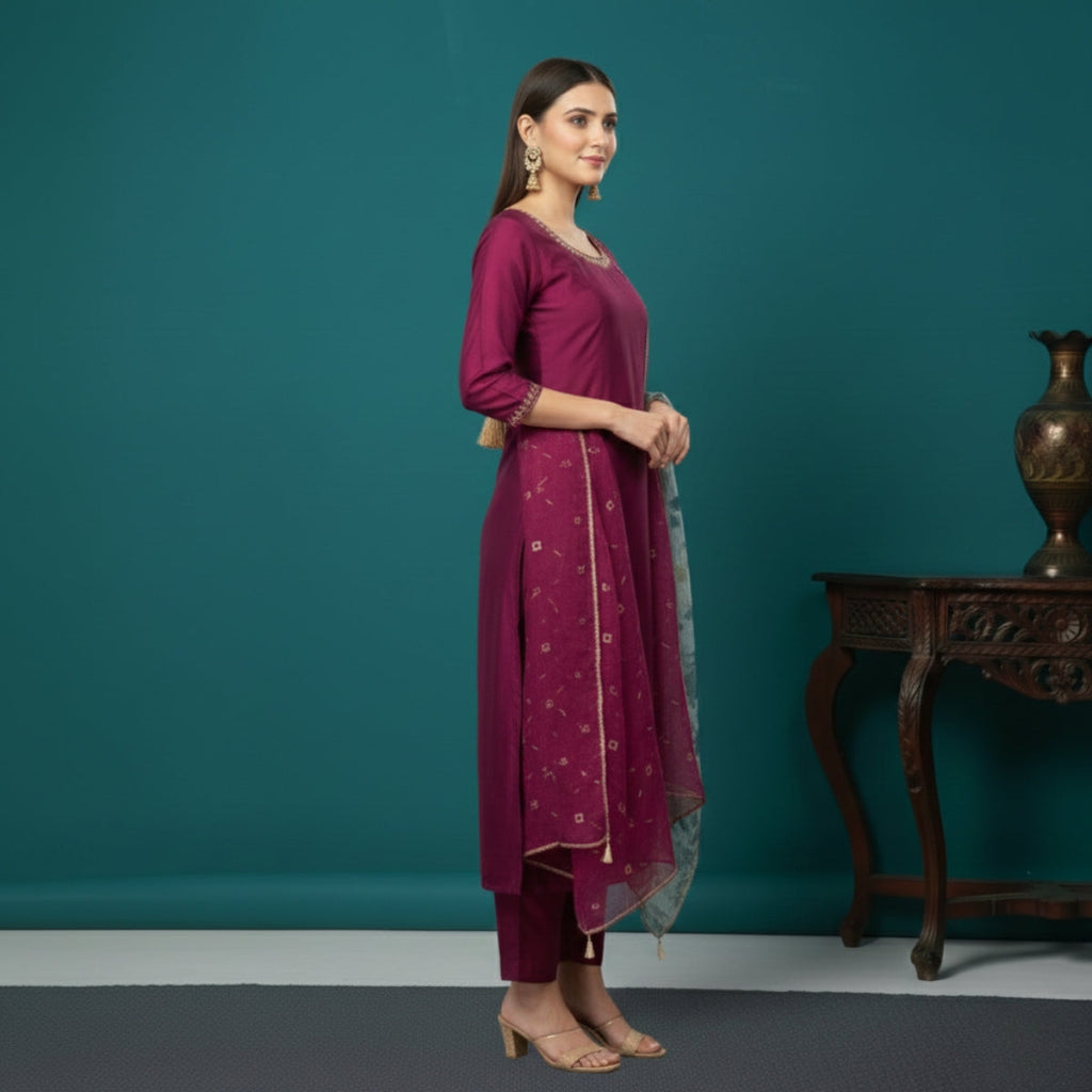 Pack of 2 Premium Cotton Kurtis with Pant & Dupatta – Casual Ethnic | C-07