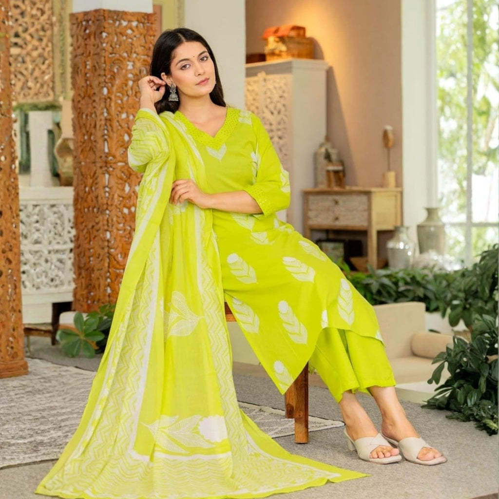 Pack of 2 Premium Cotton Kurtis with Pant & Dupatta – Casual Ethnic| C-16