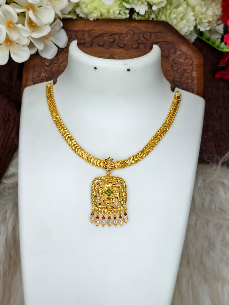 1 Gram Gold Plated Matte Finish Haram Necklace Combo for Women – Traditional Bridal Jewellery