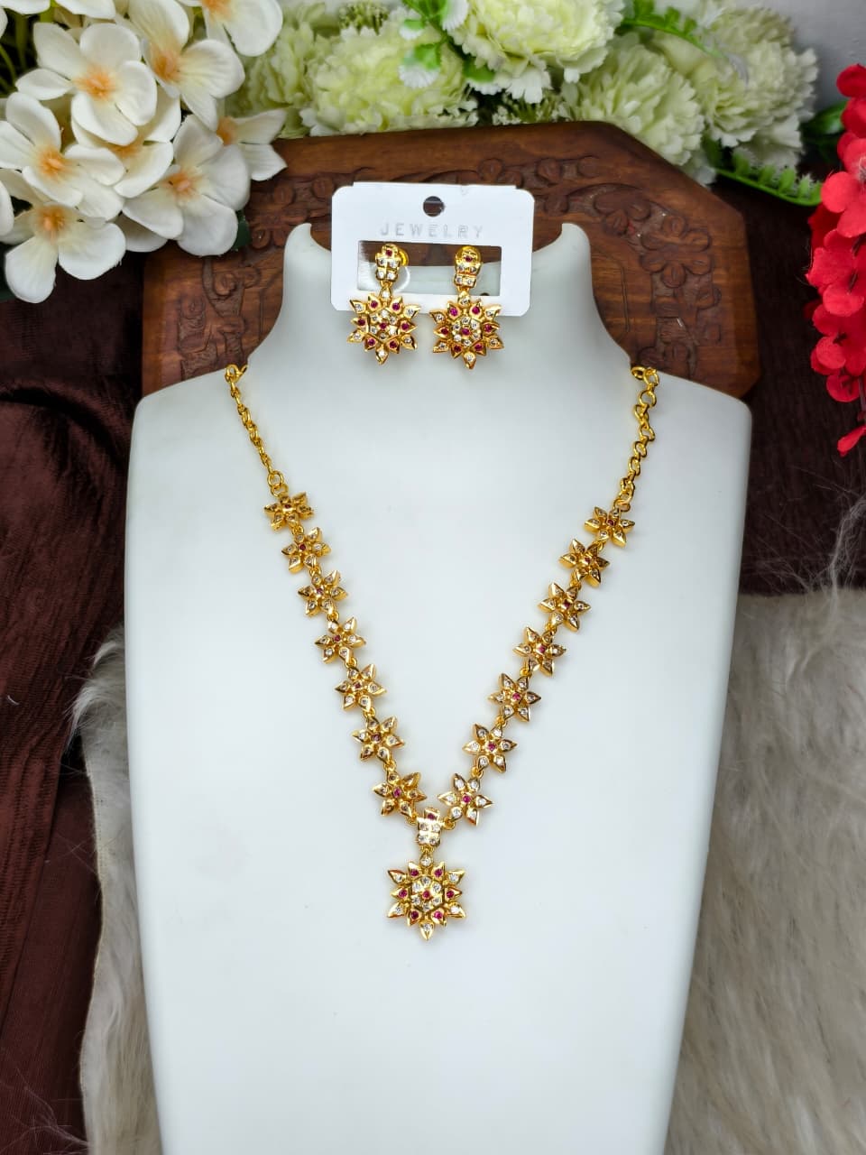 1 Gram Gold Plated Matte Finish Haram Necklace Combo for Women – Traditional Bridal Jewellery