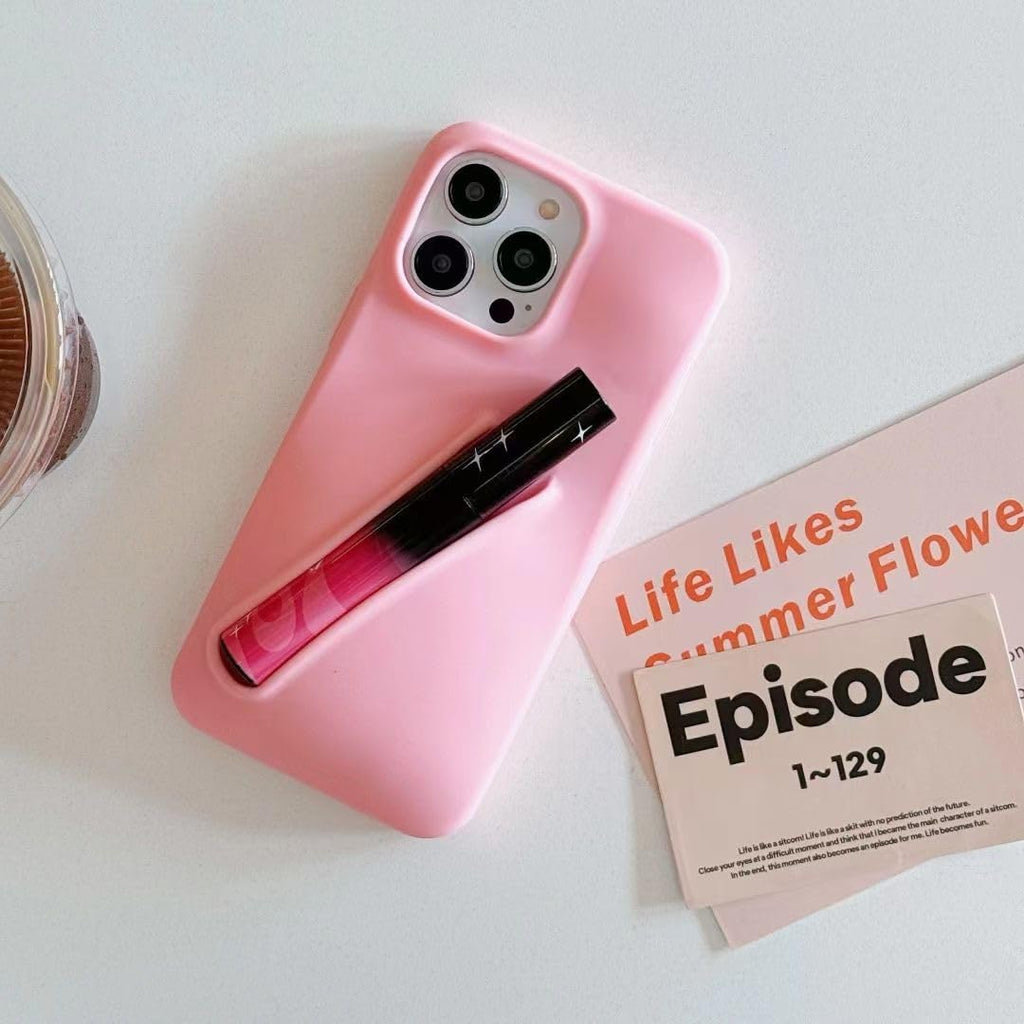 Premium Silicone Phone Cover With Lipstick Holder For iPhone