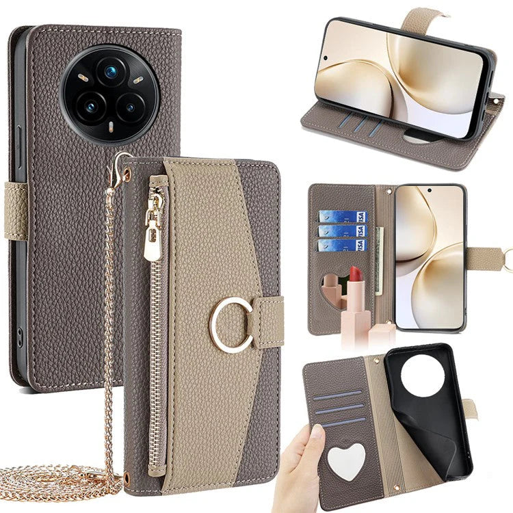 Realme Case Mirror Wallet Leather Phone Cover with Chain Shoulder Strap