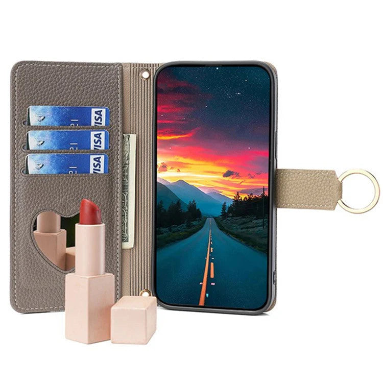 Realme Case Mirror Wallet Leather Phone Cover with Chain Shoulder Strap