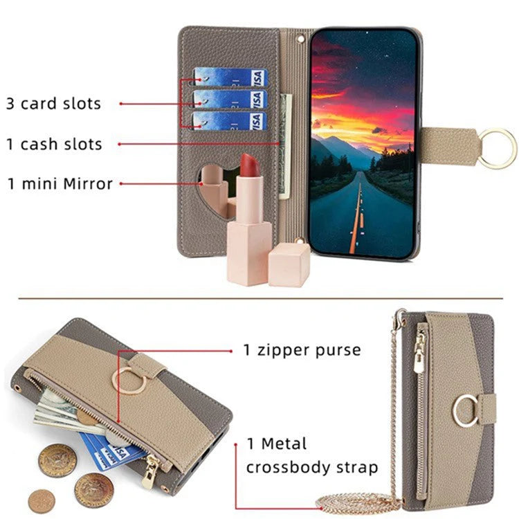 Realme Case Mirror Wallet Leather Phone Cover with Chain Shoulder Strap