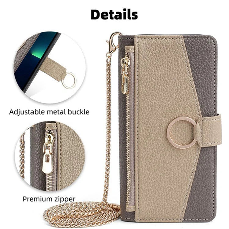 Realme Case Mirror Wallet Leather Phone Cover with Chain Shoulder Strap