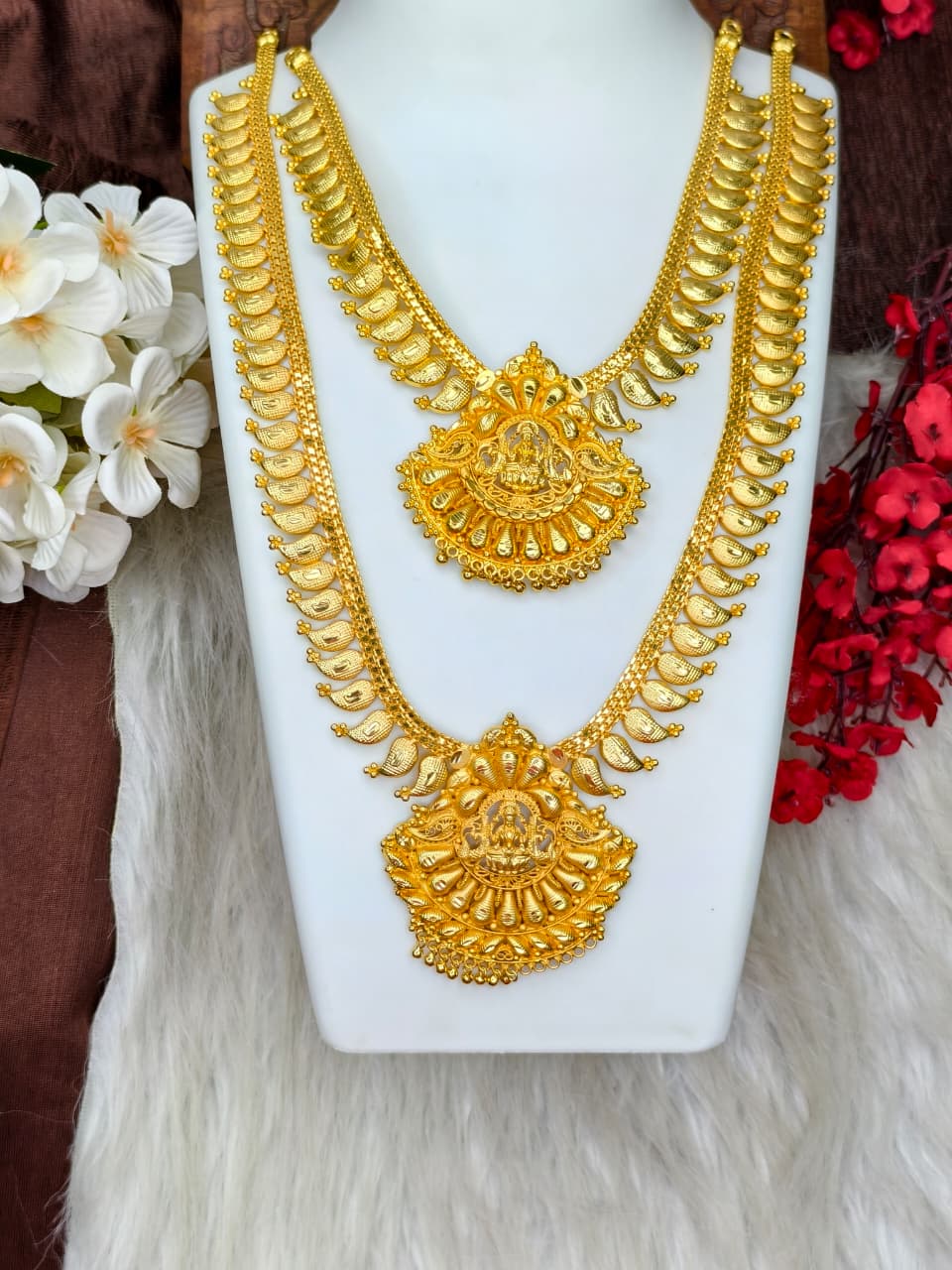 1 Gram Gold Plated Matte Finish Haram Necklace Combo for Women – Traditional Bridal Jewellery