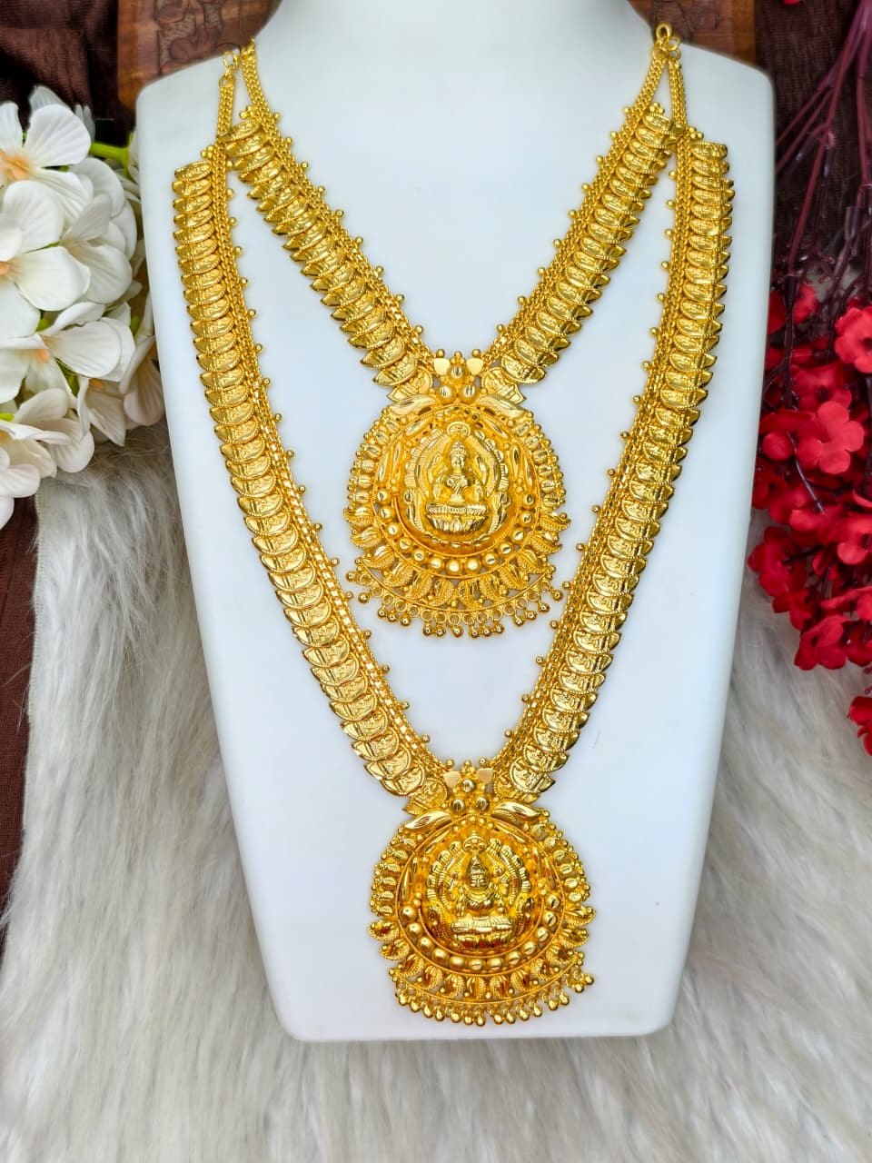 1 Gram Gold Plated Matte Finish Haram Necklace Combo for Women – Traditional Bridal Jewellery