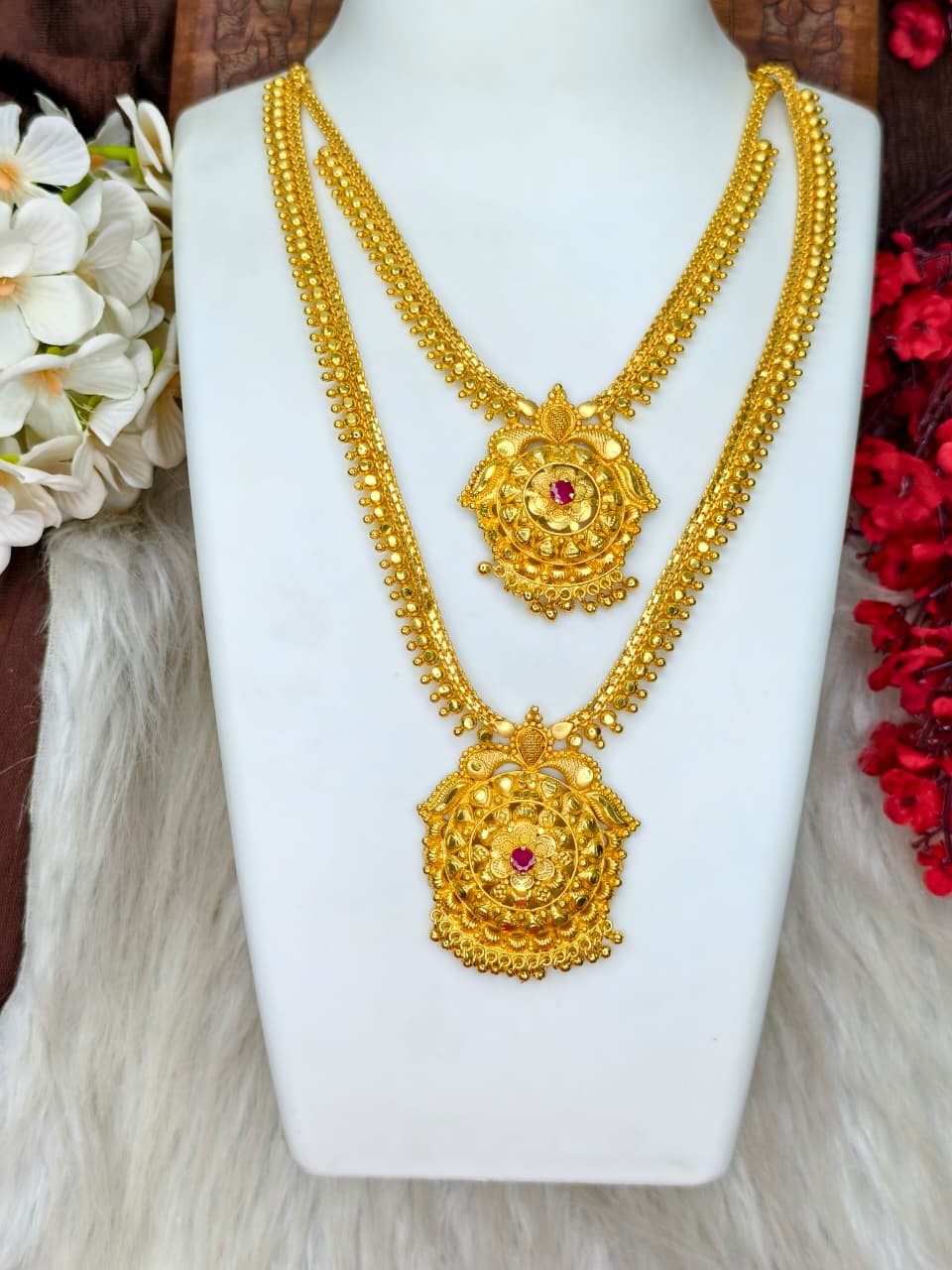 1 Gram Gold Plated Matte Finish Haram Necklace Combo for Women – Traditional Bridal Jewellery