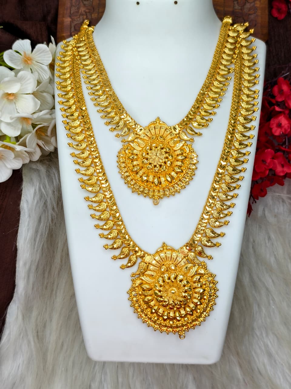 1 Gram Gold Plated Matte Finish Haram Necklace Combo for Women – Traditional Bridal Jewellery
