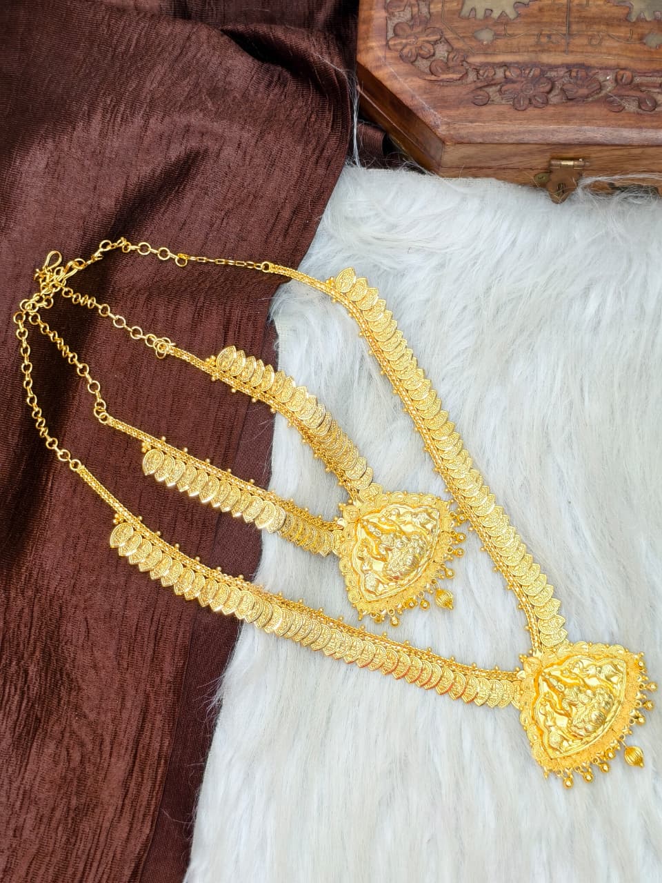 1 Gram Gold Plated Matte Finish Haram Necklace Combo for Women – Traditional Bridal Jewellery