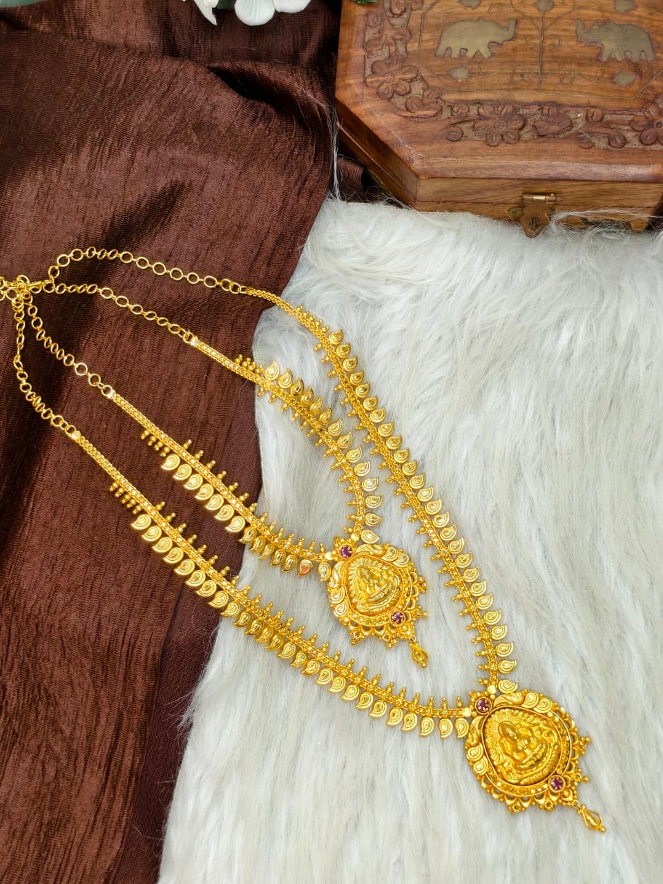 1 Gram Gold Plated Matte Finish Haram Necklace Combo for Women – Traditional Bridal Jewellery