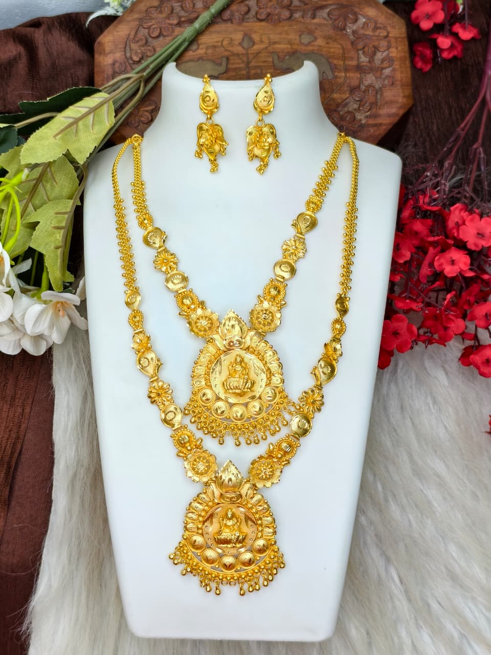 1 Gram Gold Plated Matte Finish Haram Necklace Combo for Women – Traditional Bridal Jewellery