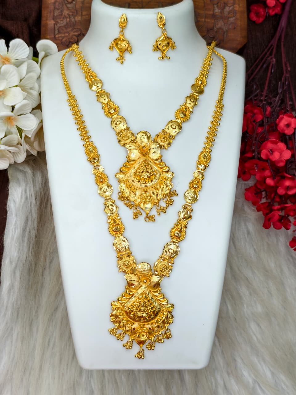 1 Gram Gold Plated Matte Finish Haram Necklace Combo for Women – Traditional Bridal Jewellery