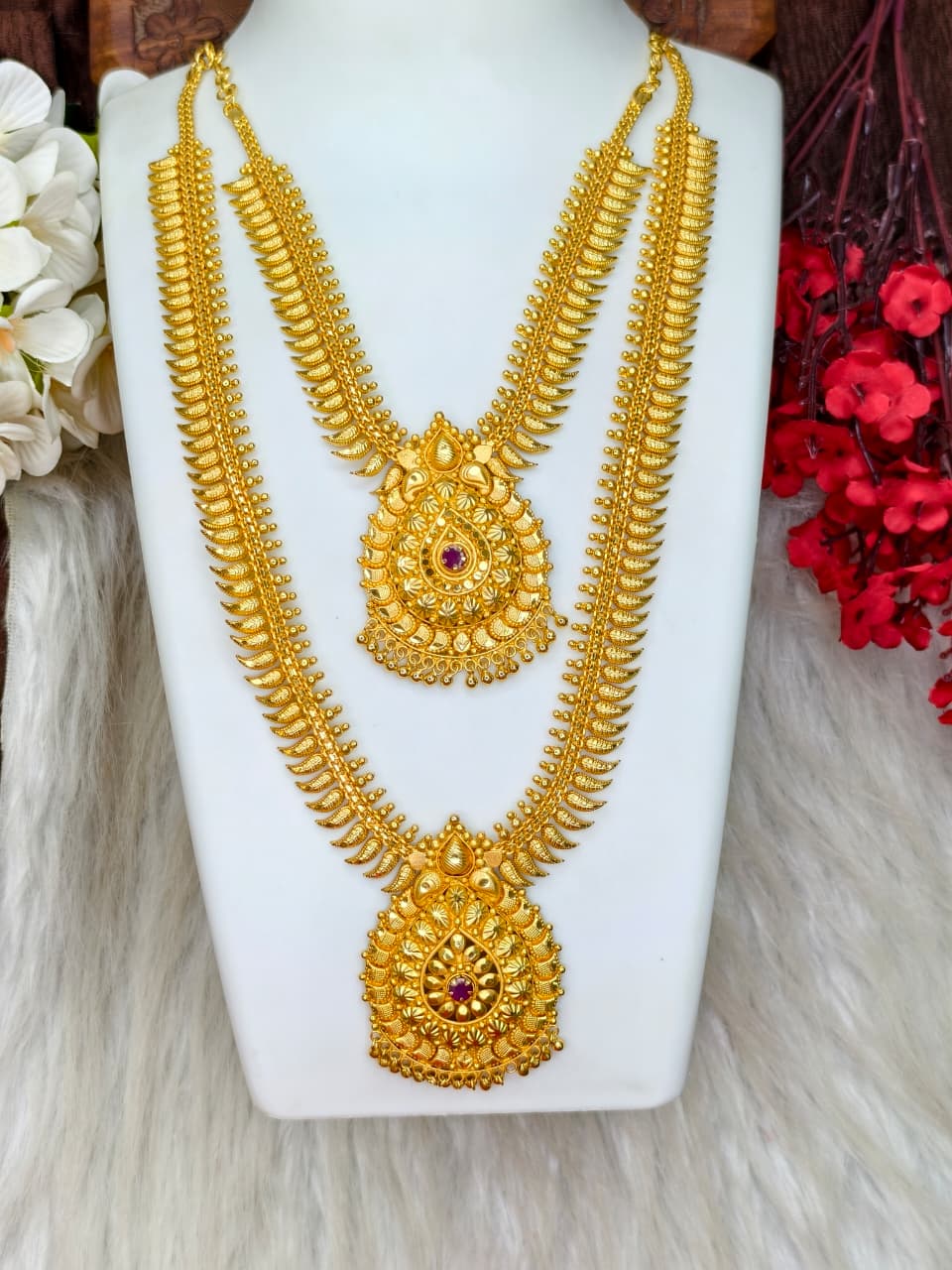 1 Gram Gold Plated Matte Finish Haram Necklace Combo for Women – Traditional Bridal Jewellery