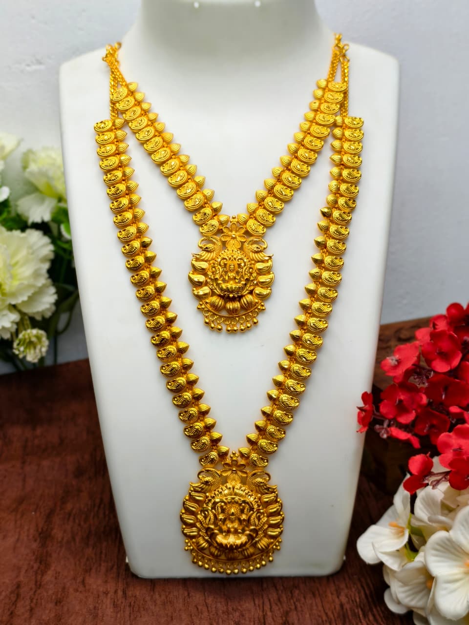 1 Gram Gold Plated Matte Finish Haram Necklace Combo for Women – Traditional Bridal Jewellery