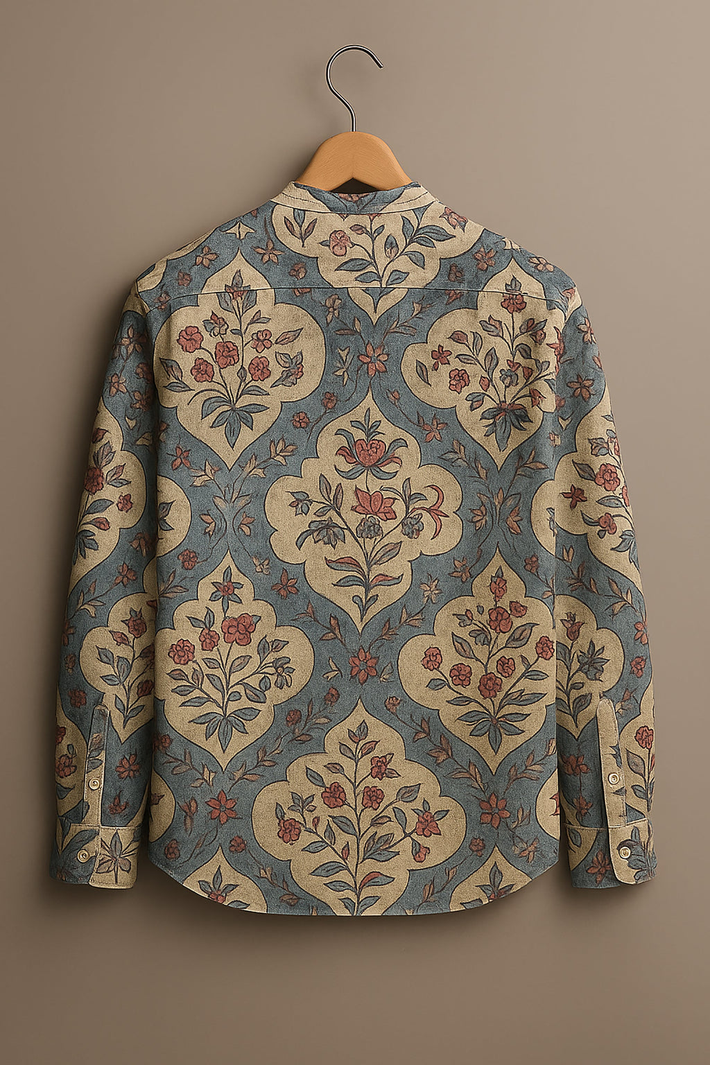 Vintage Persian Damask Band Collar Shirt