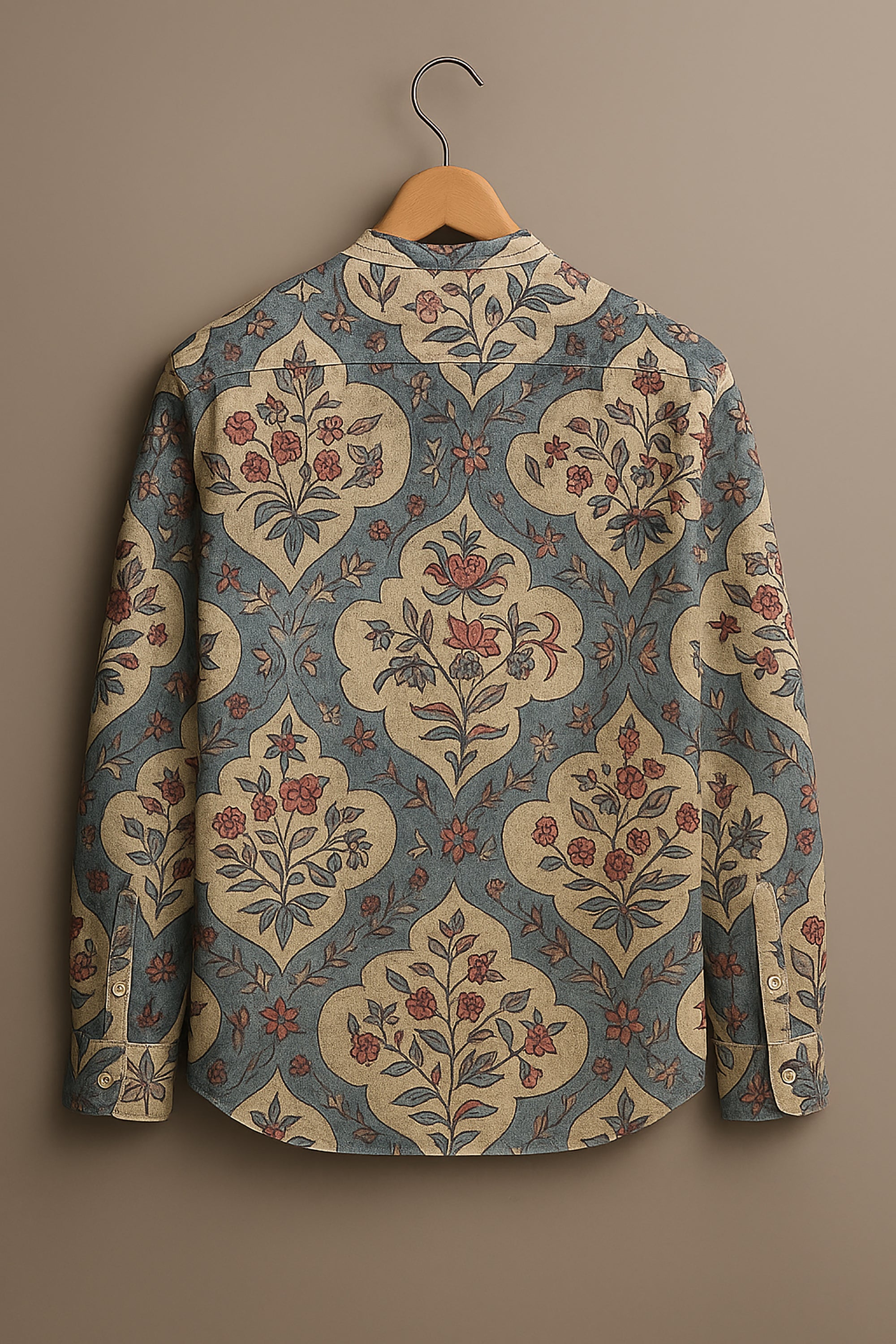 Vintage Persian Damask Band Collar Shirt