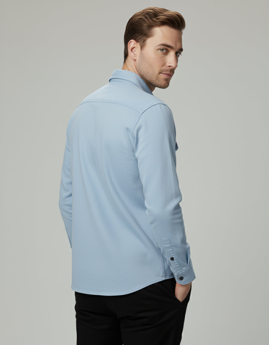 The Vintage Wash Light Blue Casual Shirt | Patched Utility Style