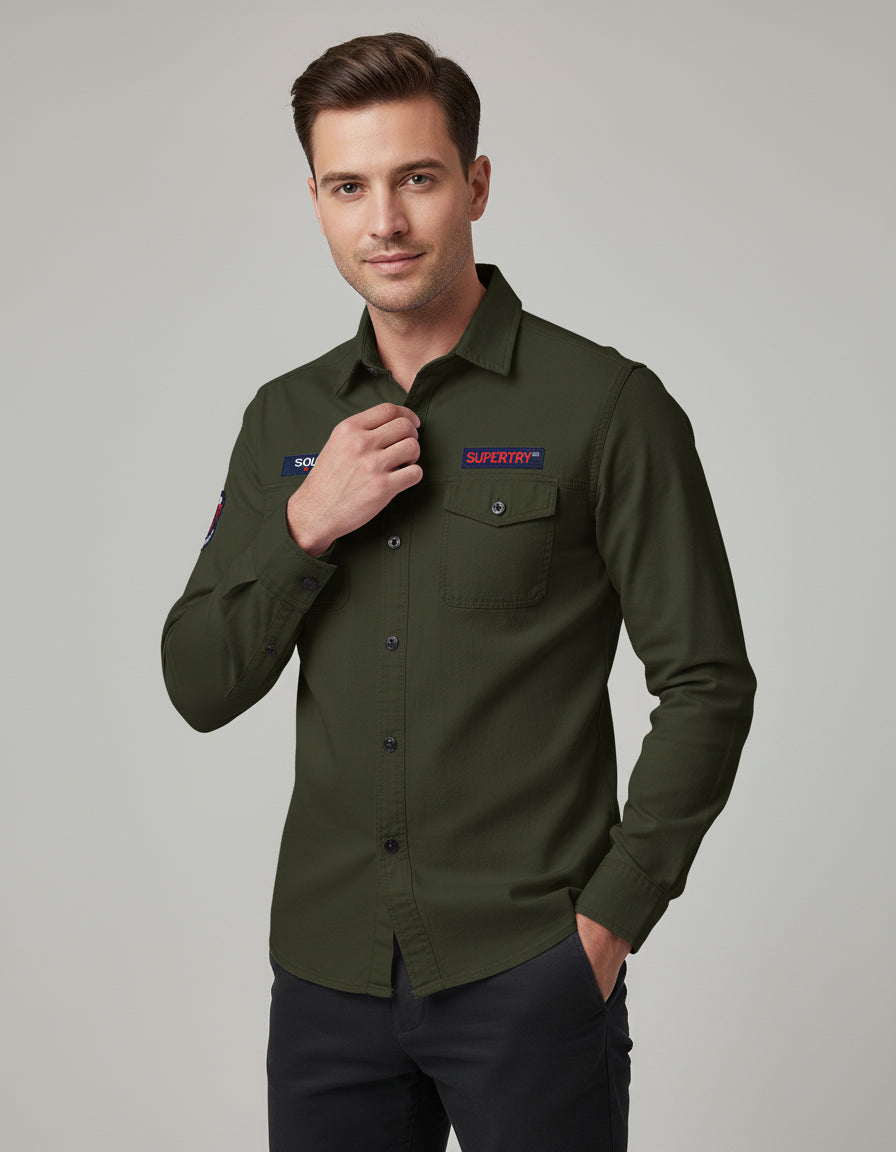 The Field Commander Olive Casual Shirt | Patched Utility Style