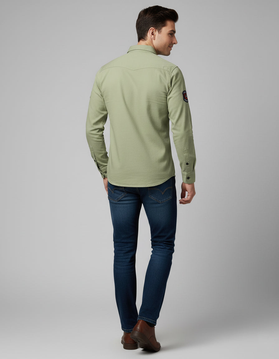 Light Olive Slim Fit Utility Shirt with Chest Pockets