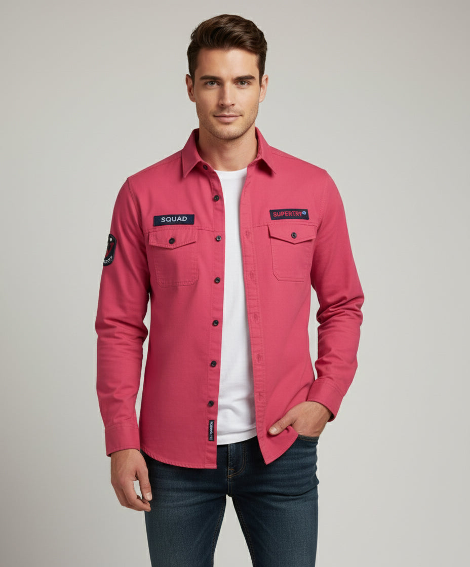 The Bold Statement Pink Casual Shirt | Patched Utility Style