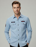 The Vintage Wash Light Blue Casual Shirt | Patched Utility Style