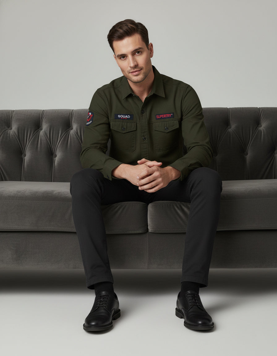 The Field Commander Olive Casual Shirt | Patched Utility Style
