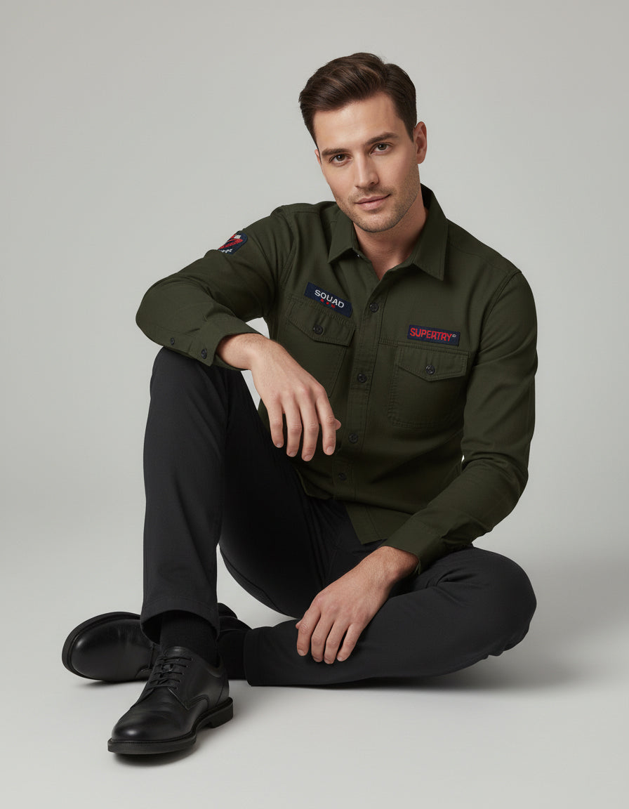 The Field Commander Olive Casual Shirt | Patched Utility Style