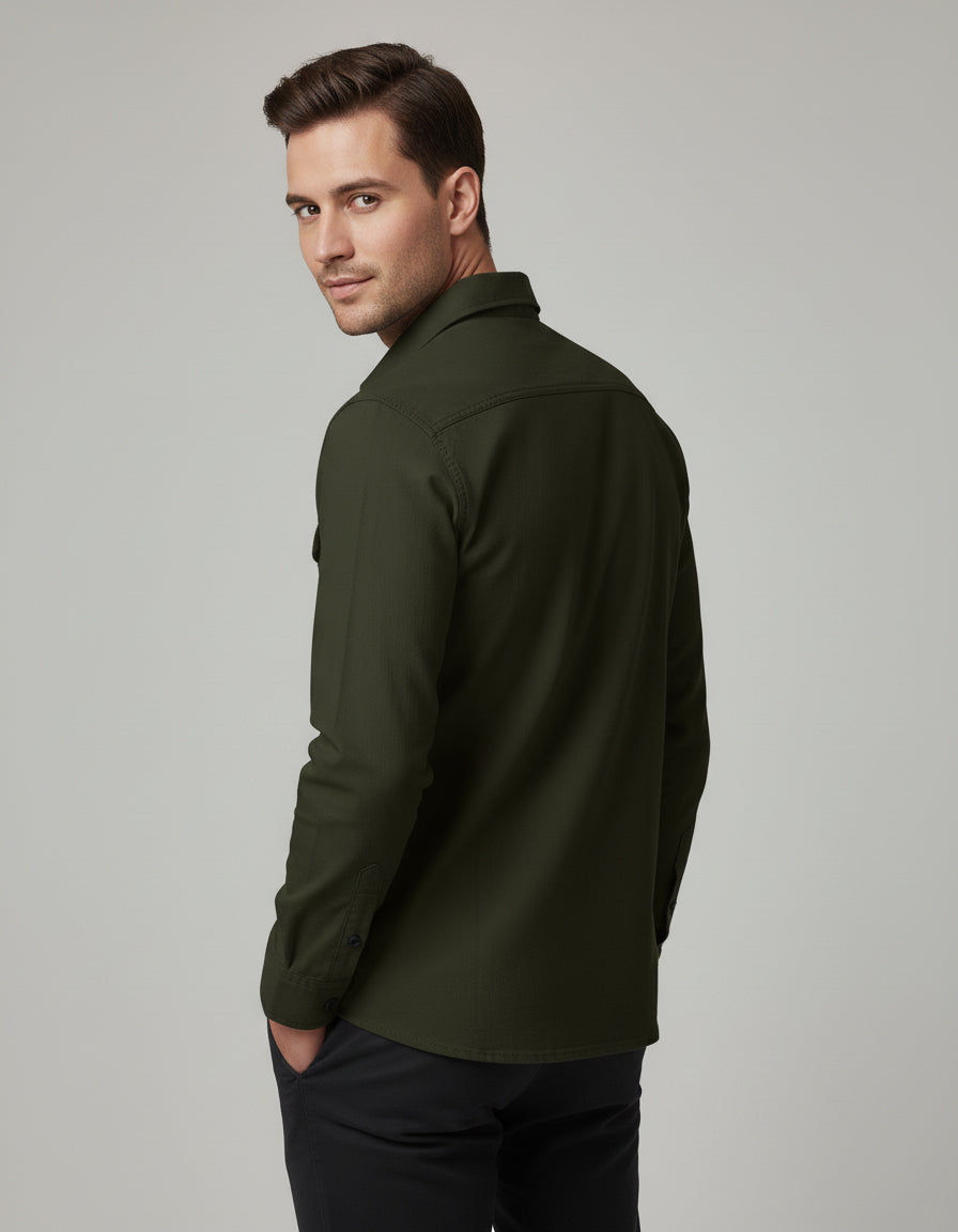 The Field Commander Olive Casual Shirt | Patched Utility Style