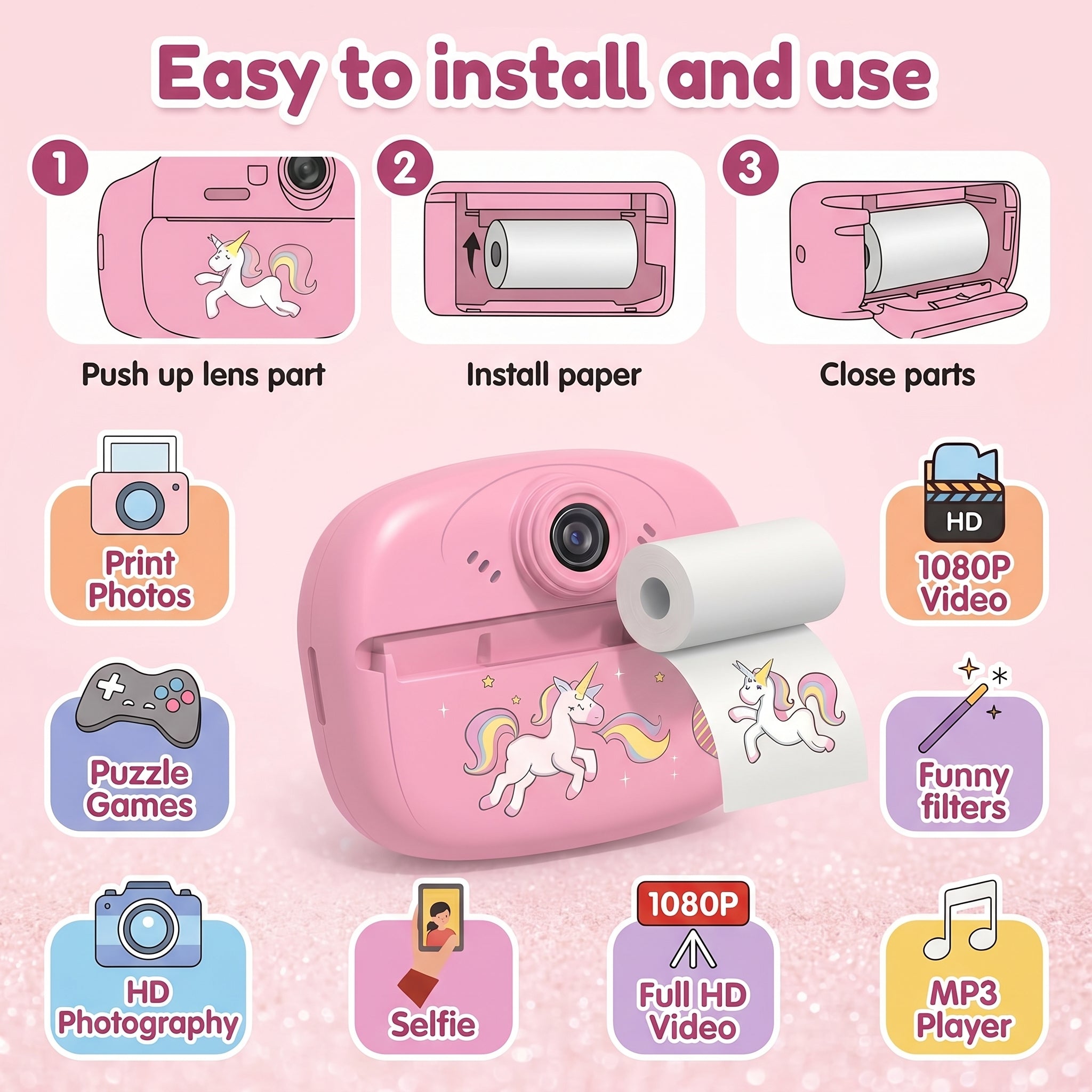 Mini Instant Print Camera & Video Recorder Zero Ink Instant Print