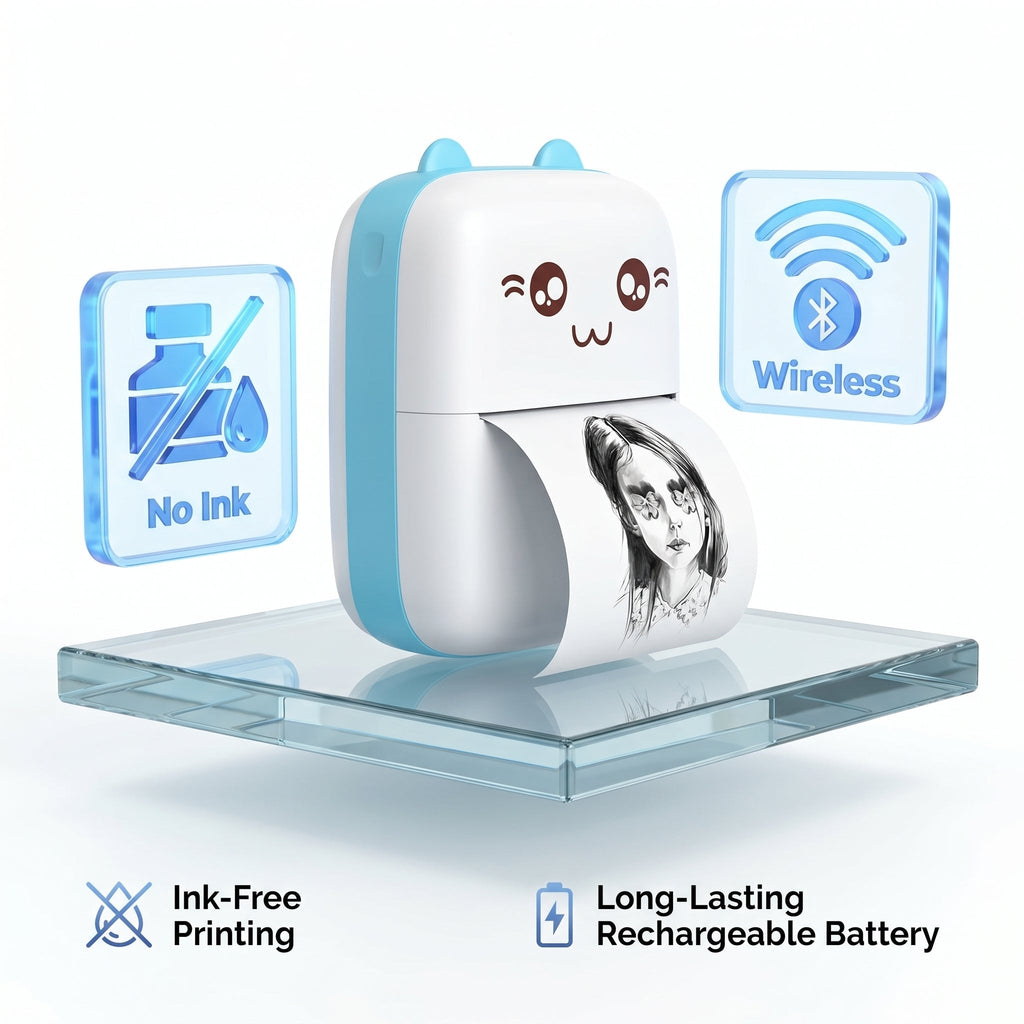 Cute Mini Bluetooth Thermal Printer - Portable Inkless Pocket Printer for Kids & Adults