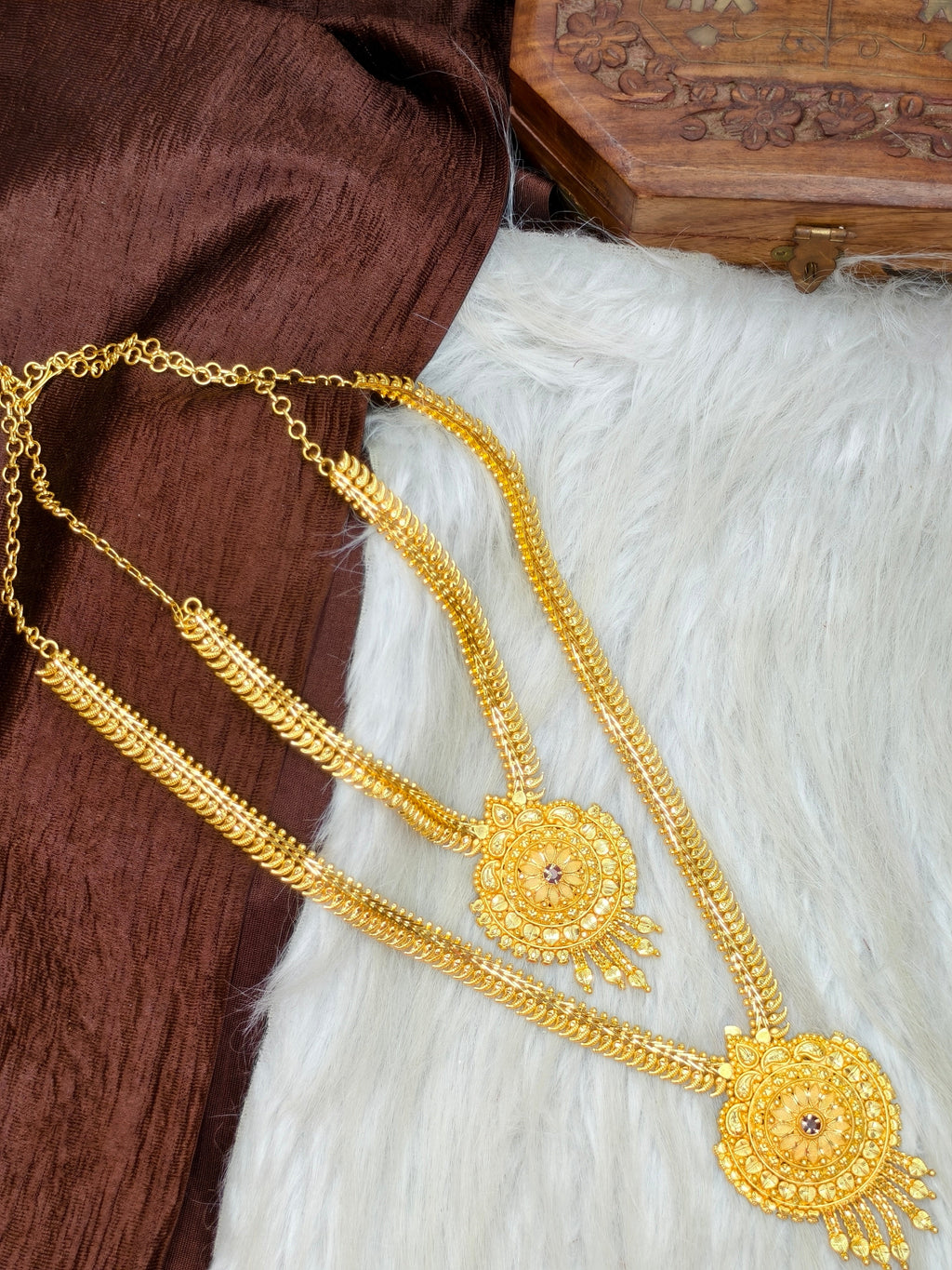 1 Gram Gold Plated Matte Finish Haram Necklace Combo for Women – Traditional Bridal Jewellery