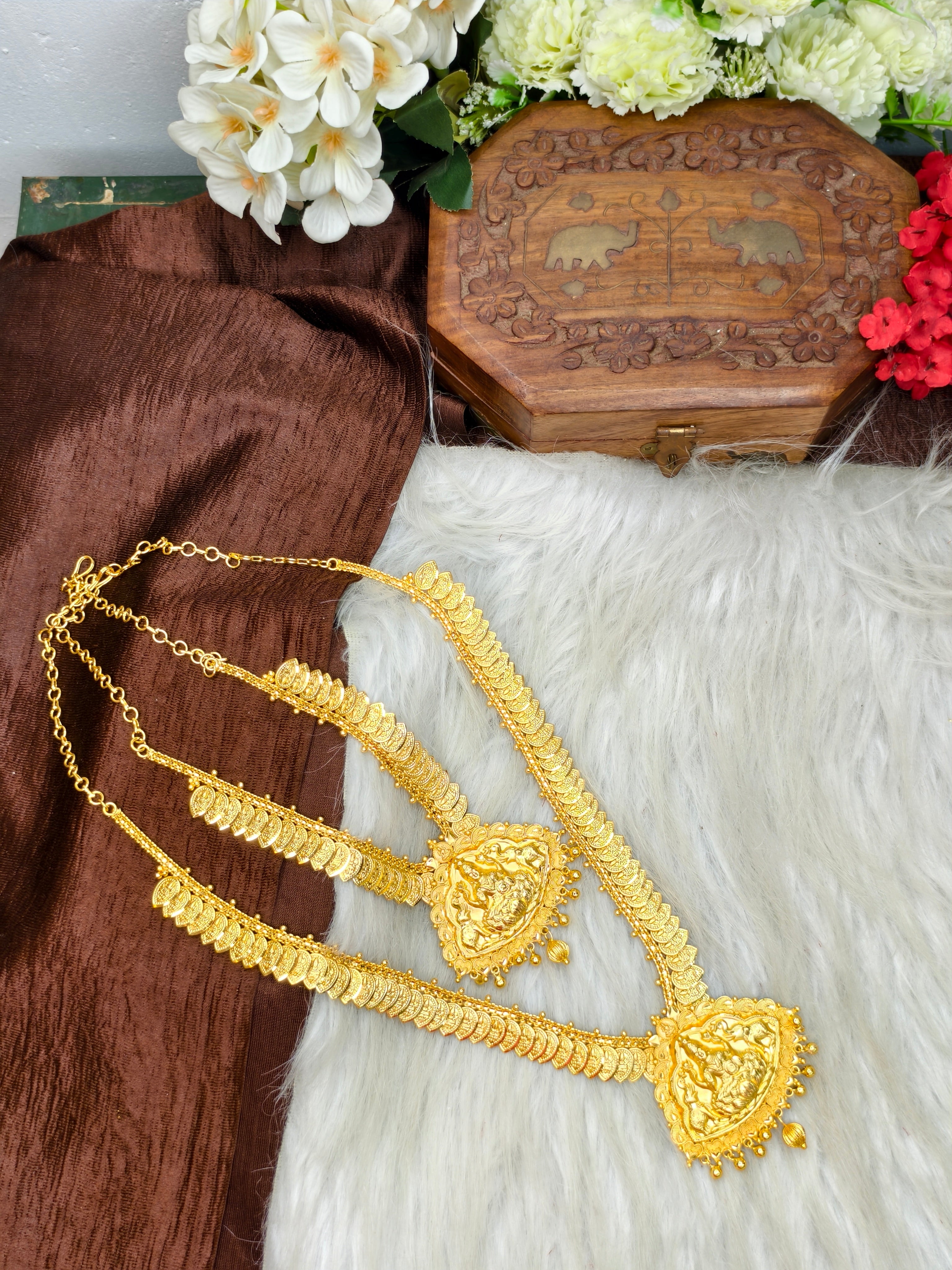 1 Gram Gold Plated Matte Finish Haram Necklace Combo for Women – Traditional Bridal Jewellery