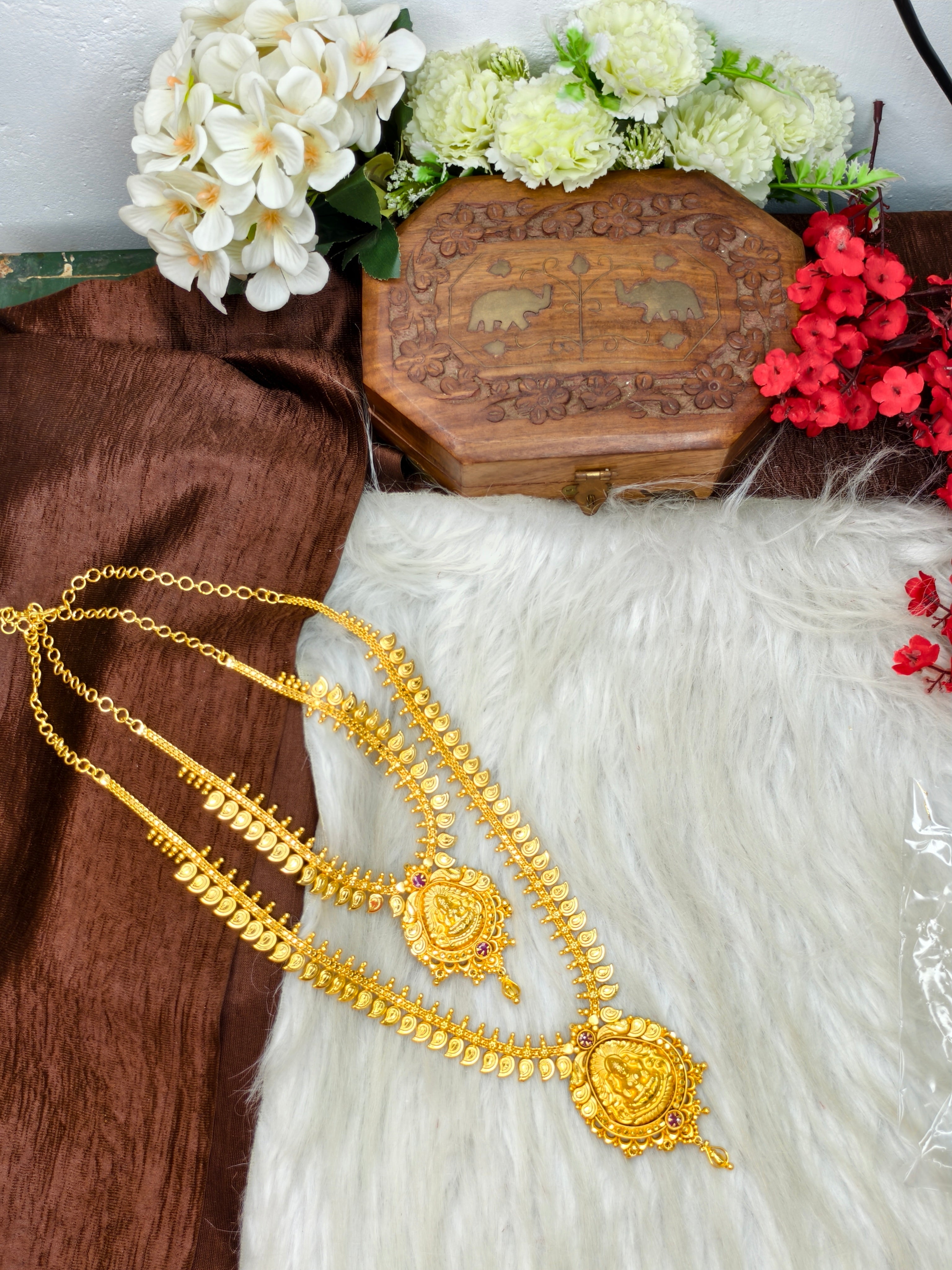 1 Gram Gold Plated Matte Finish Haram Necklace Combo for Women – Traditional Bridal Jewellery