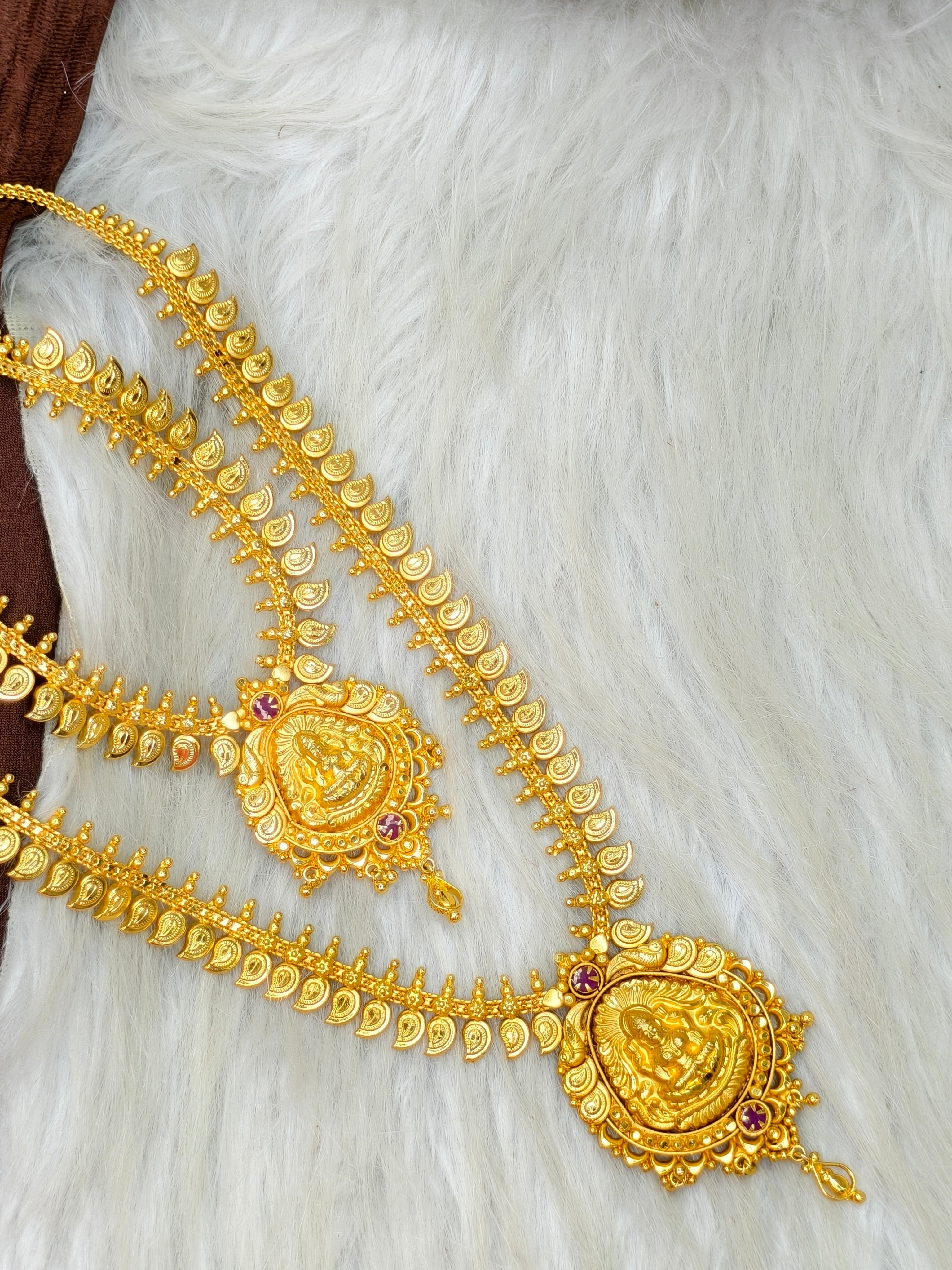 1 Gram Gold Plated Matte Finish Haram Necklace Combo for Women – Traditional Bridal Jewellery