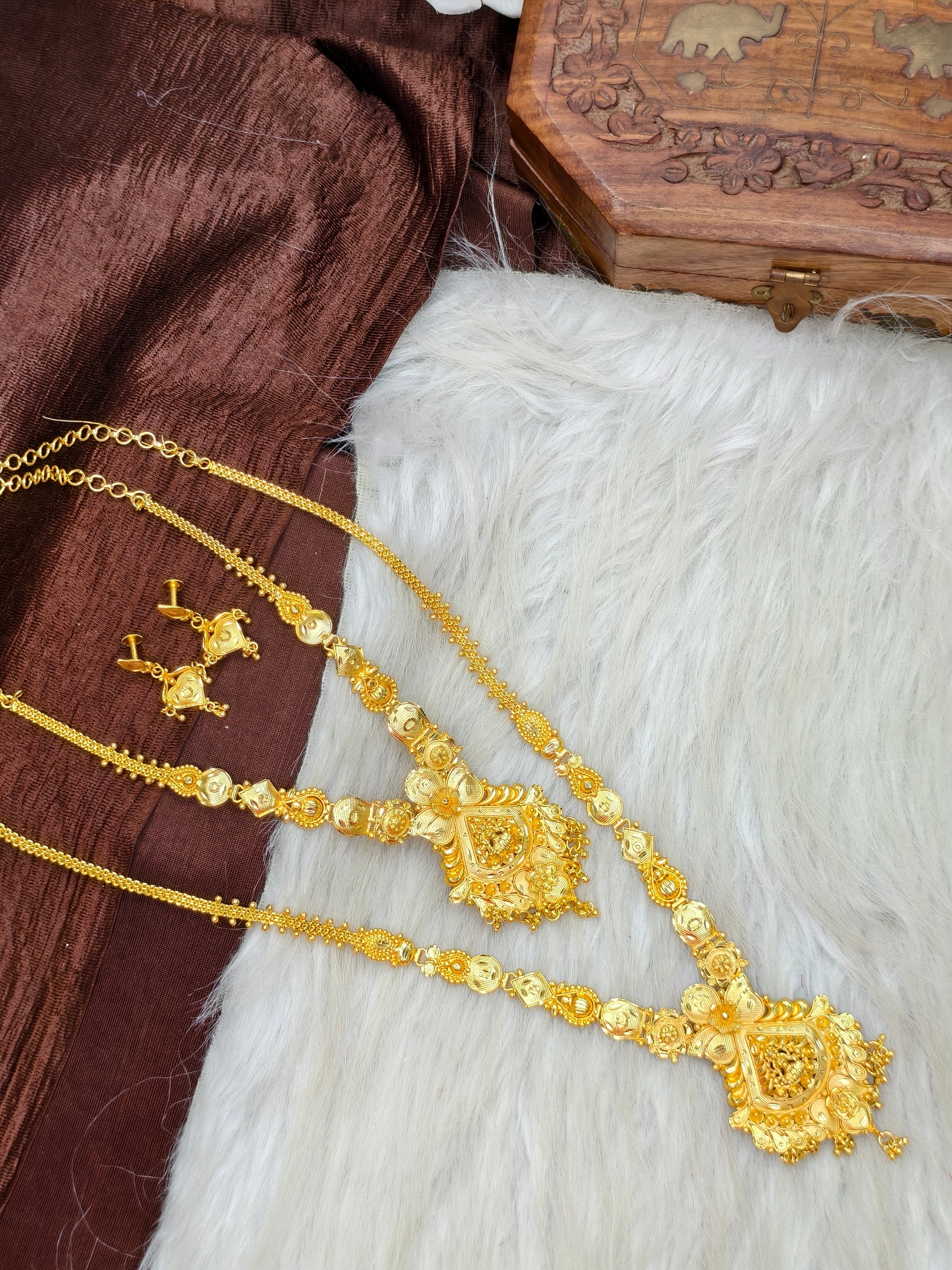 1 Gram Gold Plated Matte Finish Haram Necklace Combo for Women – Traditional Bridal Jewellery