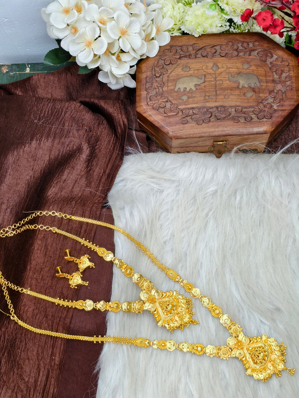 1 Gram Gold Plated Matte Finish Haram Necklace Combo for Women – Traditional Bridal Jewellery
