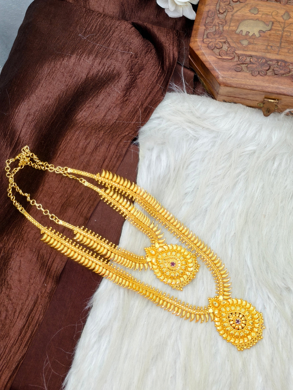 1 Gram Gold Plated Matte Finish Haram Necklace Combo for Women – Traditional Bridal Jewellery