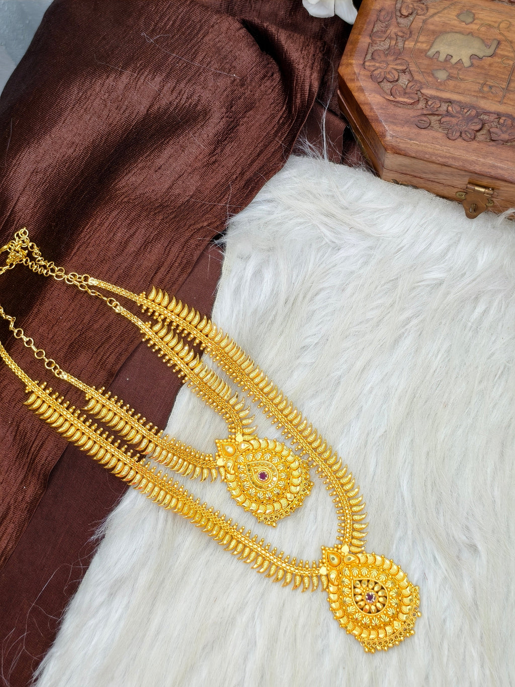 1 Gram Gold Plated Matte Finish Haram Necklace Combo for Women – Traditional Bridal Jewellery