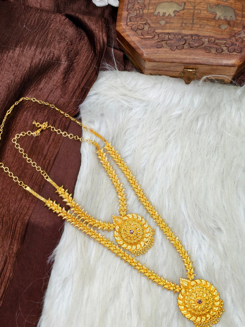 1 Gram Gold Plated Matte Finish Haram Necklace Combo for Women – Traditional Bridal Jewellery